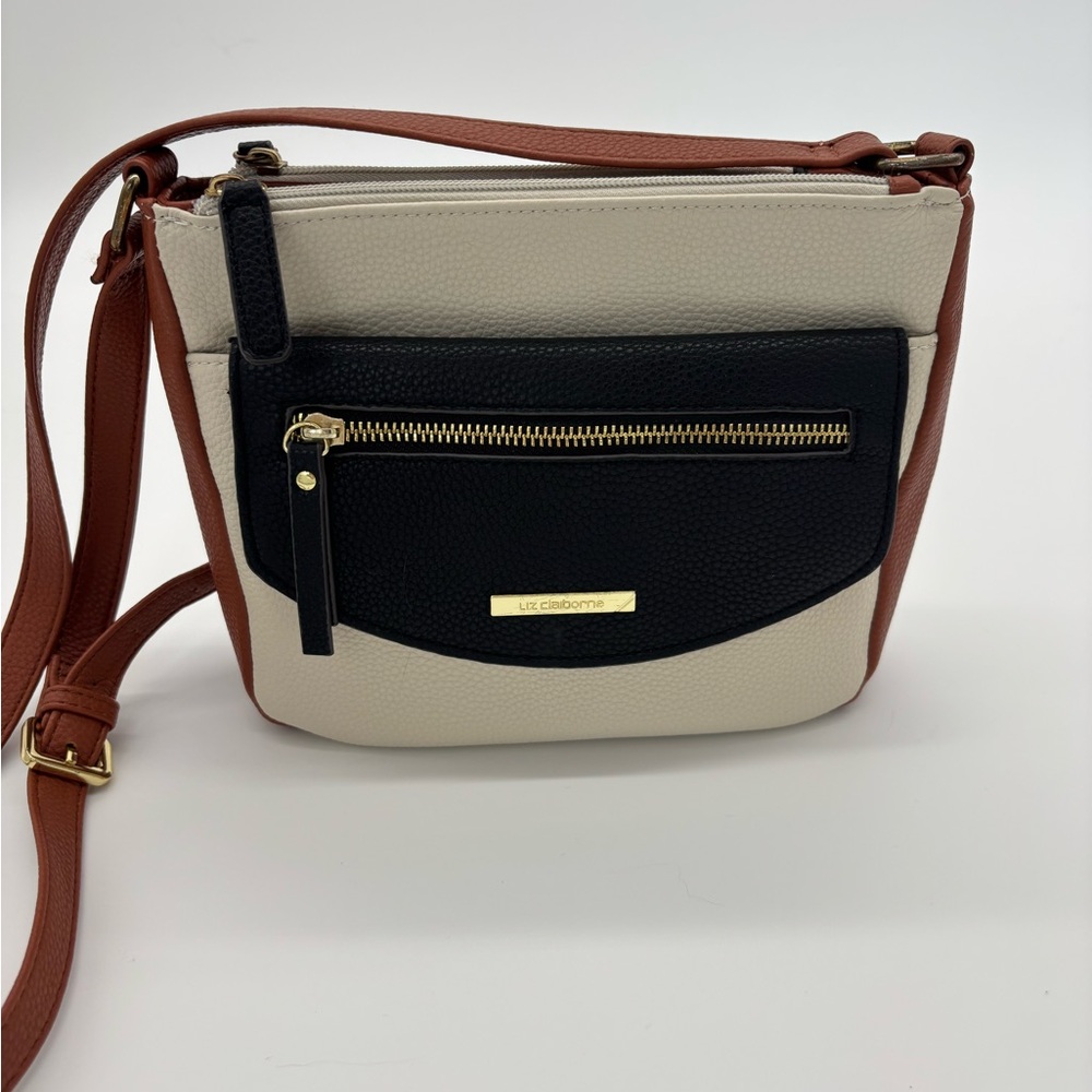 Liz Claiborne Crossbody Bag Black and Cream Vegan Leather